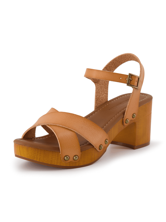 Slate Faux Wooden Heel Sandal, Comfortable Platform Sandals with Chunky Heels for Women, Wide Widths Available