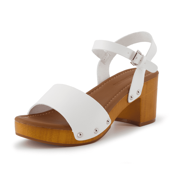 Cushionaire Sloan Womens Faux Wood Block Platform Heels with Adjustable Ankle Strap – Chunky Heel Sandals for Women