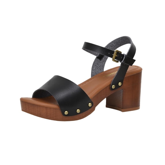 Cushionaire Sloan Womens Faux Wood Block Platform Heels with Adjustable Ankle Strap – Chunky Heel Sandals for Women