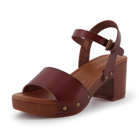 Cushionaire Sloan Womens Faux Wood Block Platform Heels with Adjustable Ankle Strap – Chunky Heel Sandals for Women