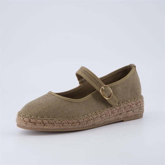 Cushionaire Tapas Canvas Mary Jane Flat Espadrilles for Women, Cushioned Comfort Closed Toe with Adjustable Strap