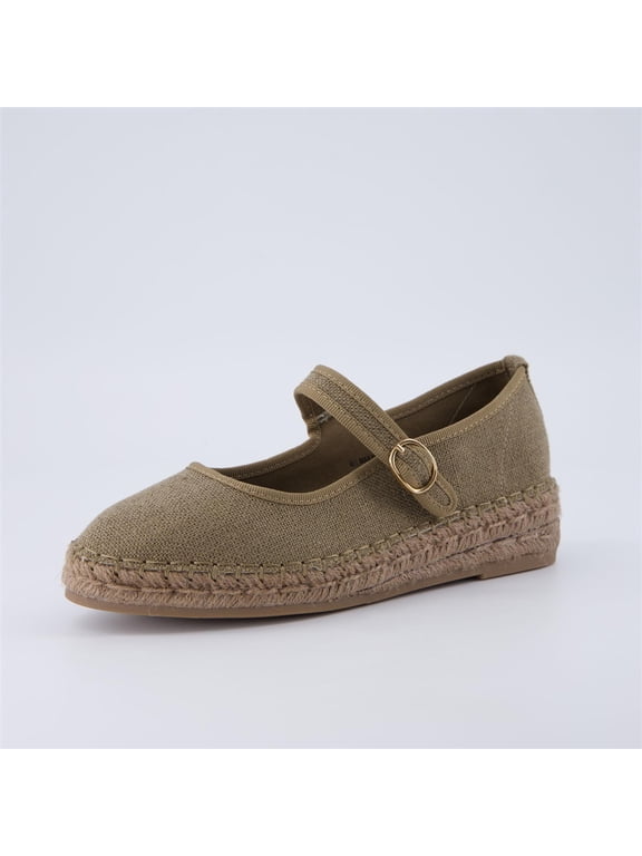 Tapas Canvas Mary Jane Flat Espadrilles for Women, Cushioned Comfort Closed Toe with Adjustable Strap