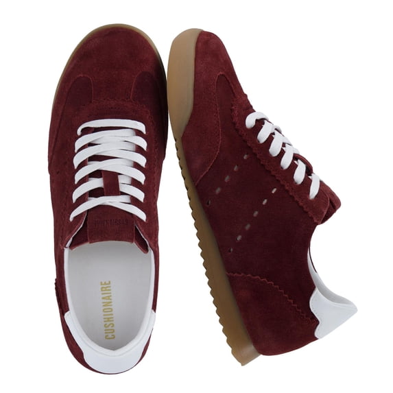 Cushionaire Tock Genuine Leather Lace-Up Casual Sneakers for Women – Retro-Inspired Tennis Shoe with Gum Rubber Outsole, Cushioned Arch Support, Lightweight Low Top Trainer