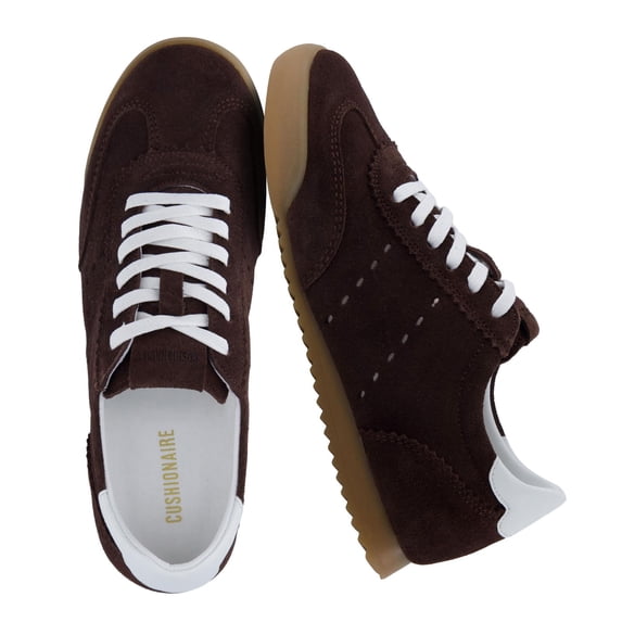 Cushionaire Tock Genuine Leather Lace-Up Casual Sneakers for Women – Retro-Inspired Tennis Shoe with Gum Rubber Outsole, Cushioned Arch Support, Lightweight Low Top Trainer