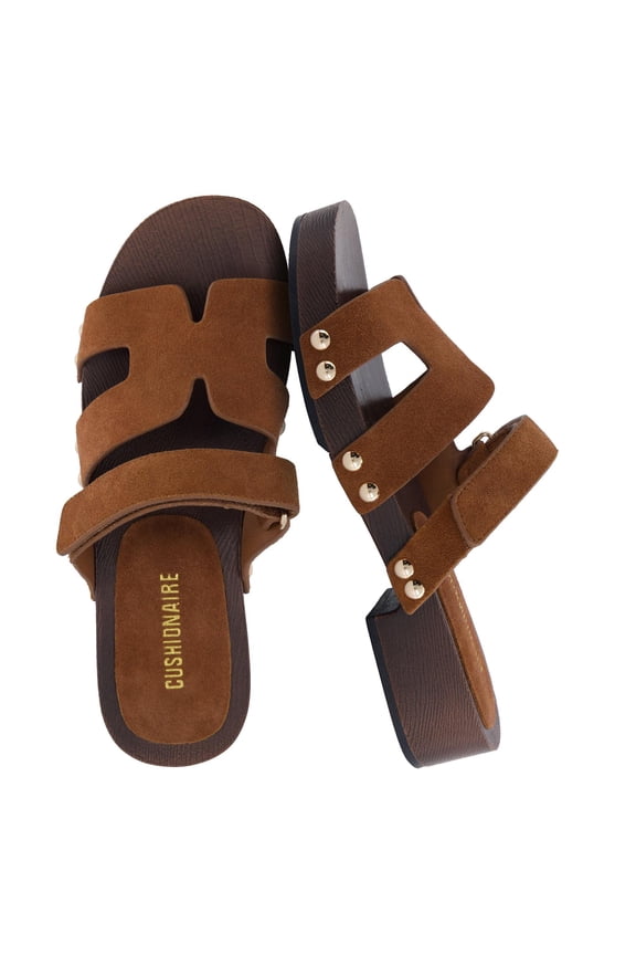 Tokyo 100% Genuine Leather Suede Platform Sandals for Women Adjustable Strap Heeled Slide with Memory Foam Comfort