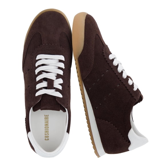 Cushionaire Topcat 100% Genuine Leather Suede Sneakers for Women, Lightweight Everyday Casual Womens Shoes with Retro Style and Cushioned Comfort