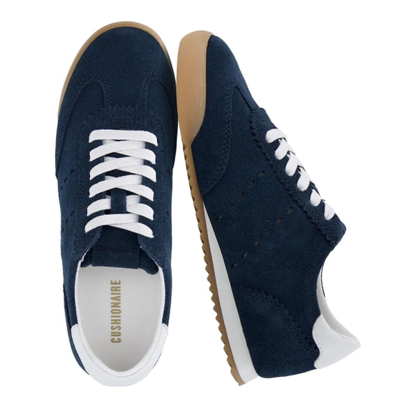 Cushionaire Topcat 100% Genuine Leather Suede Sneakers for Women, Lightweight Everyday Casual Womens Shoes with Retro Style and Cushioned Comfort