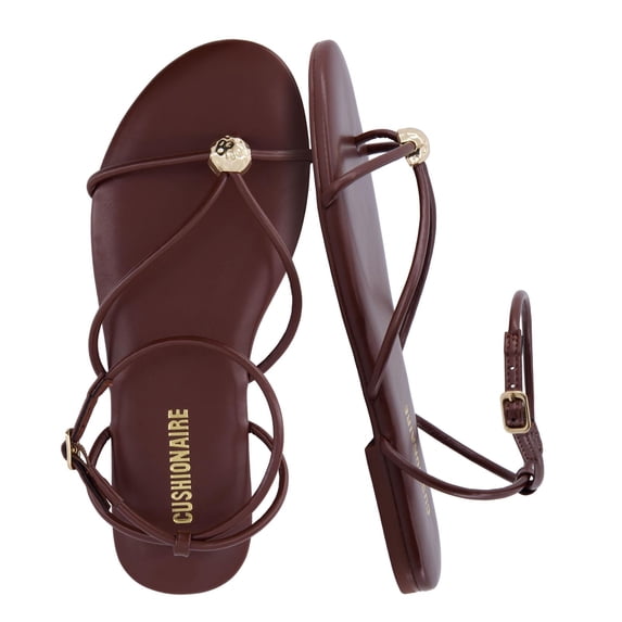 Cushionaire Tory Strappy Flat Sandals for Women, Toe Ring Sandals with Adjustable Buckle Ankle Strap, Wrap Style