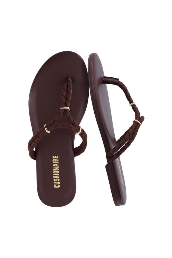 Trio Flip Flops for Women, Comfortable Beach Sandals with Braided Thong Strap, Memory Foam Footbed and Metallic Ring Accents