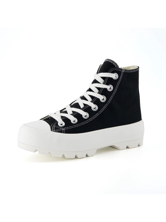 Vespa Women's Chunky Canvas High Top Sneakers with Memory Foam and Side Zipper, Platform Lug Sole Fashion Shoes for Women