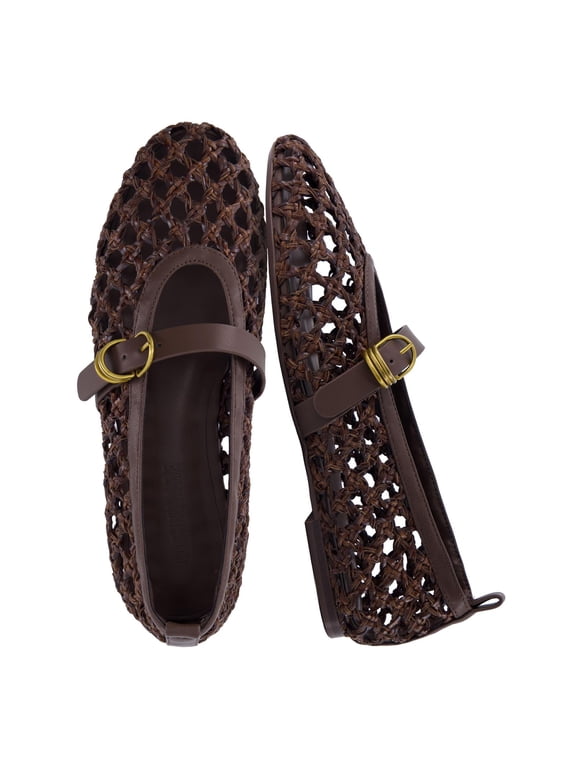 Wendy Woven Mary Jane Flats For Women | Breathable Open Weave Flats With Adjustable Buckle Strap | Stylish Everyday Mary Jane Flats