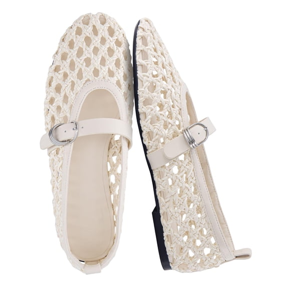 Cushionaire Wendy Woven Mary Jane Flats For Women | Breathable Open Weave Flats With Adjustable Buckle Strap | Stylish Everyday Mary Jane Flats