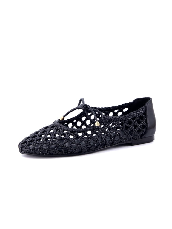 Wesley Woven Lace Up Ballet Flats for Women | Vegan Leather Upper, Comfortable Padded Insole, Breathable Design, Square Toe Women Mary Janes, Casual Dressy Footwear