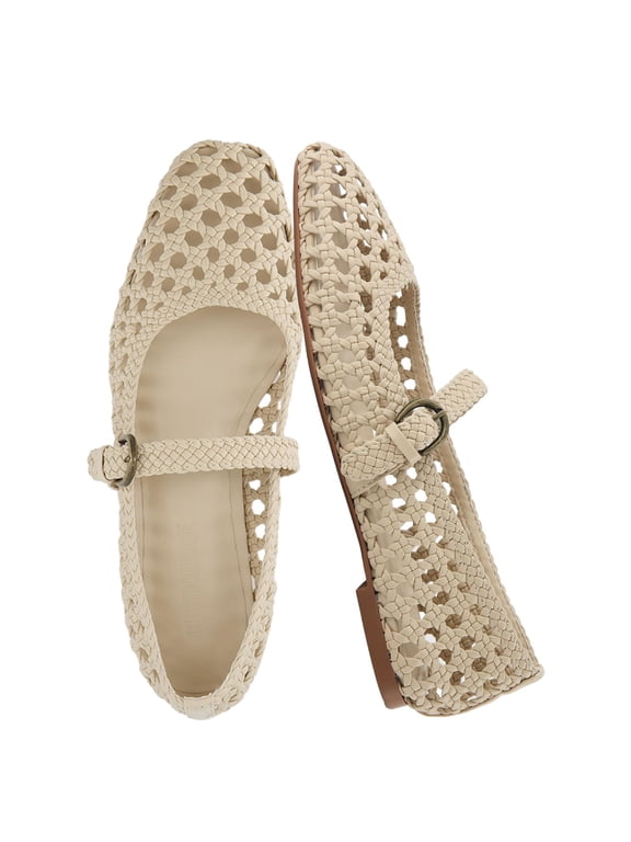 Weston Hand Woven Mary Jane Flats for Women | Dressy Faux Leather Flats with Braided Buckle | Casual Flatform Walking Shoes with Memory Foam Cushioning