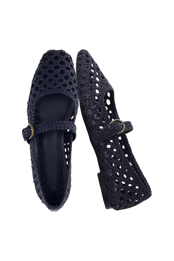 Weston Hand Woven Mary Jane Flats for Women, Comfortable Dressy Ballet Flats with Braided Adjustable Buckle and Memory Foam Cushioning