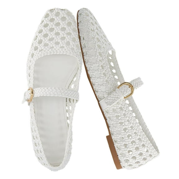 Cushionaire Weston Hand Woven Ballerina Flats for Women – Faux Leather Mary Jane Shoes Women Footwear with Adjustable Braided Strap
