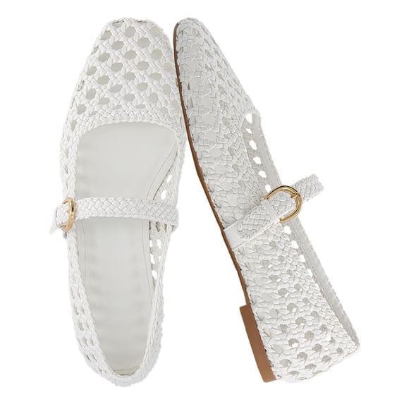 Cushionaire Weston Hand Woven Ballerina Flats for Women – Faux Leather Mary Jane Shoes Women Footwear with Adjustable Braided Strap
