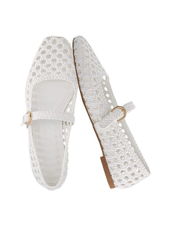Weston Hand Woven Mary Jane Flats for Women, Comfortable Dressy Ballet Flats with Braided Adjustable Buckle and Memory Foam Cushioning