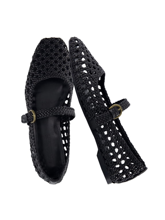 Weston Hand Woven Mary Jane Flats for Women, Comfortable Dressy Ballet Flats with Braided Adjustable Buckle and Memory Foam Cushioning