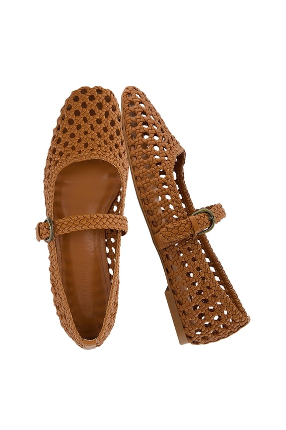 Weston Hand Woven Ballerina Flats for Women – Faux Leather Mary Jane Shoes Women Footwear with Adjustable Braided Strap