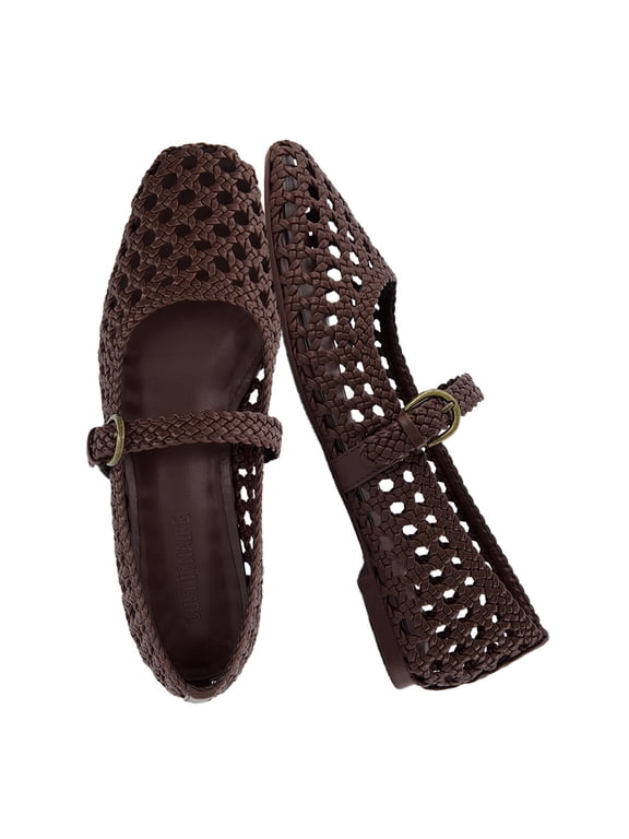 Weston Hand Woven Mary Jane Flats for Women, Comfortable Dressy Ballet Flats with Braided Adjustable Buckle and Memory Foam Cushioning
