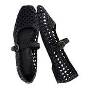 Cushionaire Weston Hand Woven Ballerina Flats for Women – Faux Leather Mary Jane Shoes Women Footwear with Adjustable Braided Strap