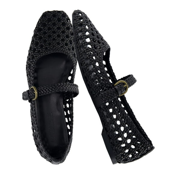 Cushionaire Weston Hand Woven Ballerina Flats for Women – Faux Leather Mary Jane Shoes Women Footwear with Adjustable Braided Strap
