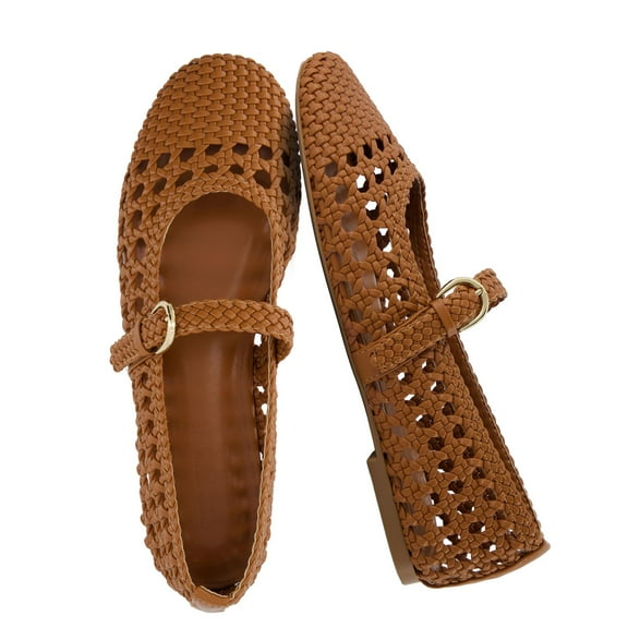 Cushionaire Windsor Woven Womens Flats with Adjustable Strap – Comfortable Mary Jane Ballet Flats for Women