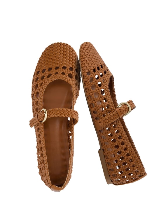 Windsor Woven Womens Flats with Adjustable Strap – Comfortable Mary Jane Ballet Flats for Women