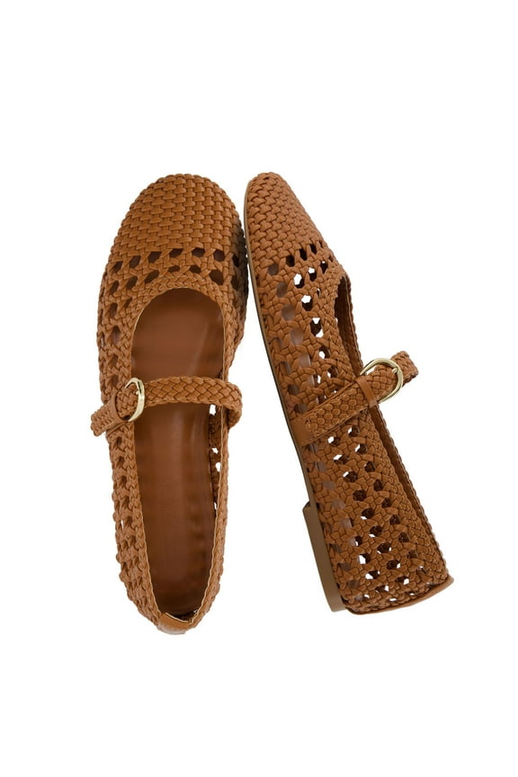 Windsor Woven Womens Flats with Adjustable Strap – Comfortable Mary Jane Ballet Flats for Women