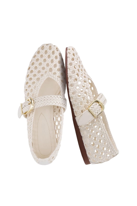 Wit Hand Woven Womens Flats, Comfortable Mary Jane Ballet Flat with Adjustable Buckle Braided Strap and Cushioned Memory Foam