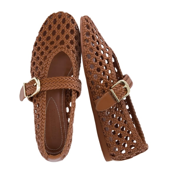 Cushionaire Wit Hand Woven Flats for Women | Mary Jane Ballet Flats with Adjustable Braided Buckle Strap | Classic Woven Flat Design for Everyday Casual Outfits