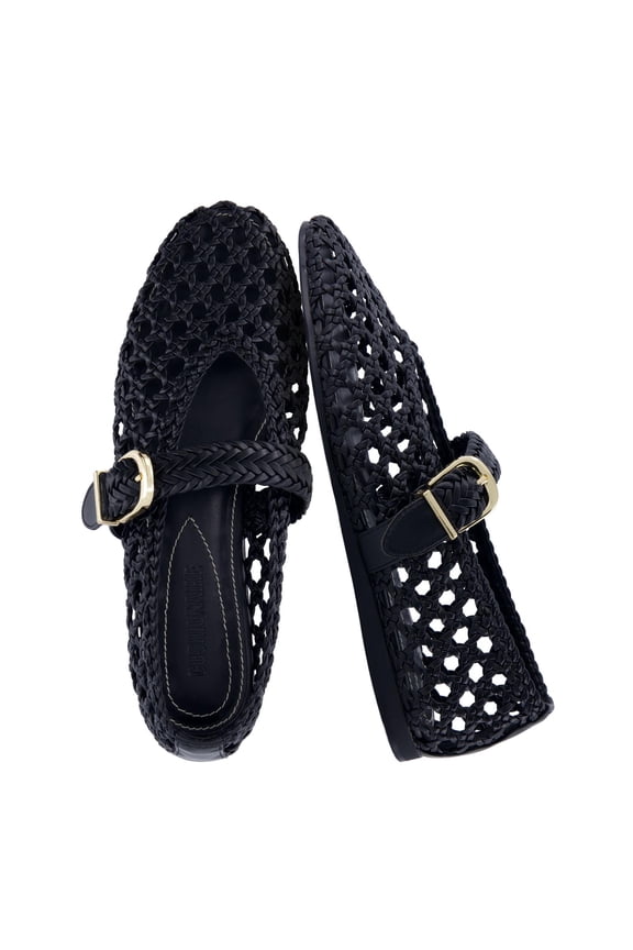Wit Hand Woven Womens Flats, Comfortable Mary Jane Ballet Flat with Adjustable Buckle Braided Strap and Cushioned Memory Foam
