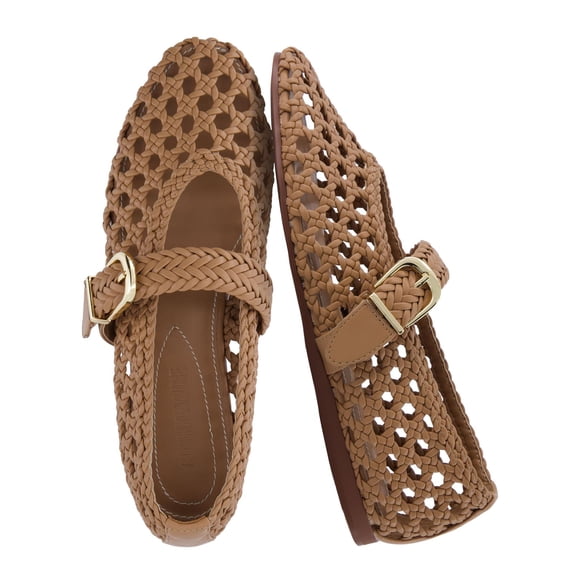 Cushionaire Wit Hand Woven Womens Flats, Comfortable Mary Jane Ballet Flat with Adjustable Buckle Braided Strap and Cushioned Memory Foam