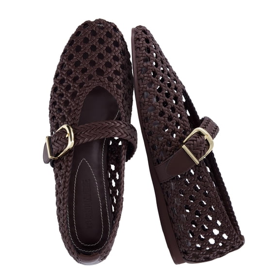 Cushionaire Wit Hand Woven Womens Flats, Comfortable Mary Jane Ballet Flat with Adjustable Buckle Braided Strap and Cushioned Memory Foam