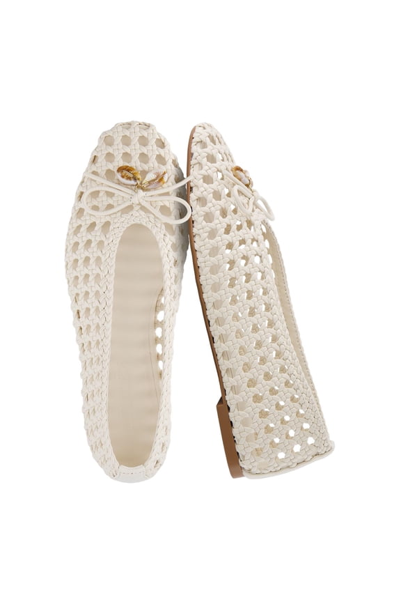 Witty Hand Woven Ballet Flats for Women, Comfortable Pointed Toe Flat Shoes with Bow Detail and Memory Foam