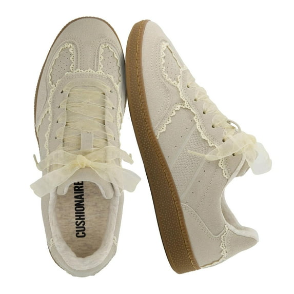 Cushionaire Belinda Women’s Lace Detail Casual Sneakers – Elegant Ribbon Lace-Up Summer Shoes for Women with Memory Foam