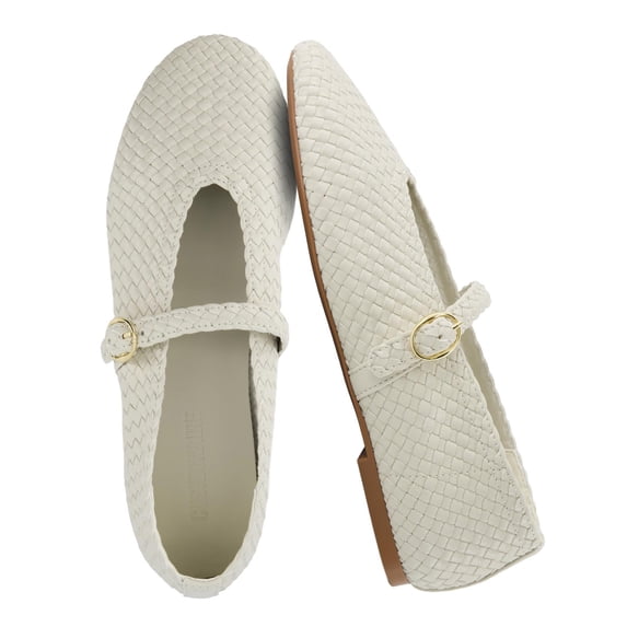 Cushionaire Bistro Mary Jane Flats for Women - Woven Ballet Flats with Strap and Memory Foam for All-Day Comfort | Womens Casual Shoes