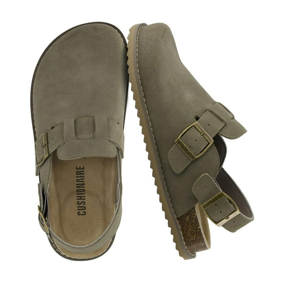 Cushionaire Women's Brooklyn Genuine Suede Clogs - Adjustable Slingback Clog Sandal with Buckle, Memory Foam Cushioning, Wide Widths Available