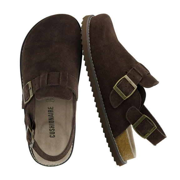 Cushionaire Women's Brooklyn Genuine Suede Clogs - Adjustable Slingback Clog Sandal with Buckle, Memory Foam Cushioning, Wide Widths Available