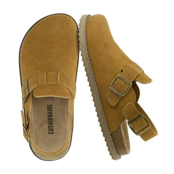 Cushionaire Women's Brooklyn Genuine Suede Clogs - Adjustable Slingback Clog Sandal with Buckle, Memory Foam Cushioning, Wide Widths Available