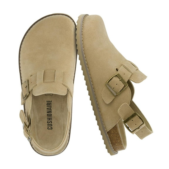 Cushionaire Women's Brooklyn Genuine Suede Clogs - Adjustable Slingback Clog Sandal with Buckle, Memory Foam Cushioning, Wide Widths Available