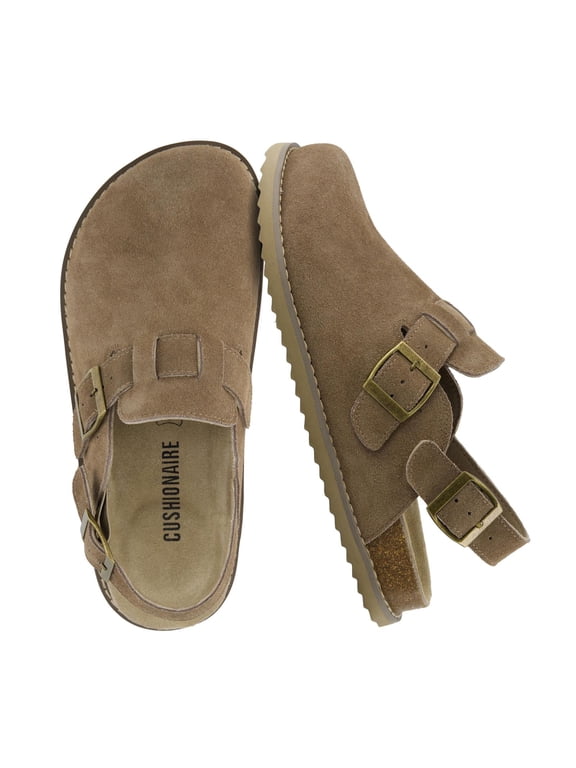 Brooklyn Genuine Suede Clogs for Women - Adjustable Slingback Casual Shoes with Buckle, Memory Foam Cushioning, Wide Widths Available