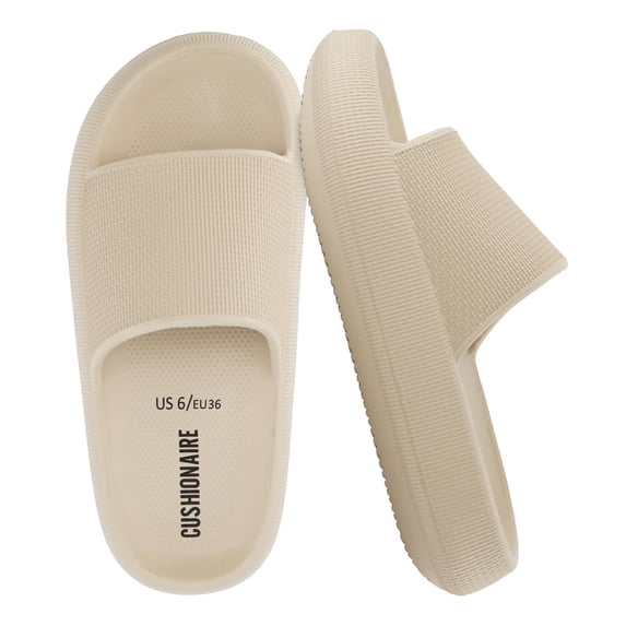 Cushionaire Feather Pillow Slide Sandals for Women – Comfortable and Squishy Slip On Womens Slippers, Indoor Outdoor Shower Shoes, Beach Essential Cloud Slides