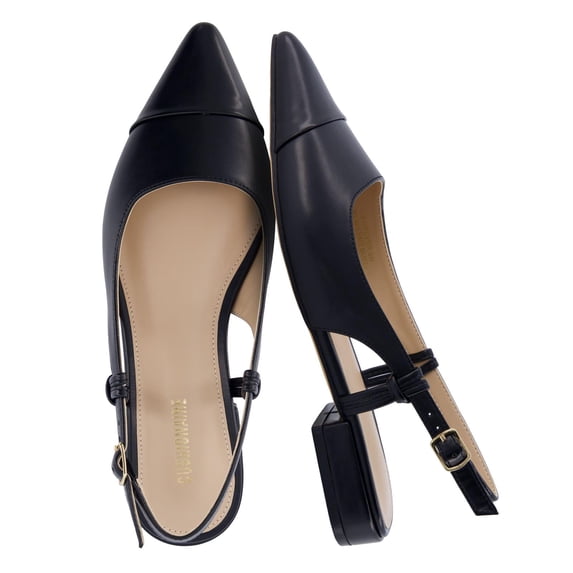 Cushionaire Women's Forever Pointed Toe Sling Back Dress Shoe +Memory Foam, Wide Widths Available, Cream Smooth