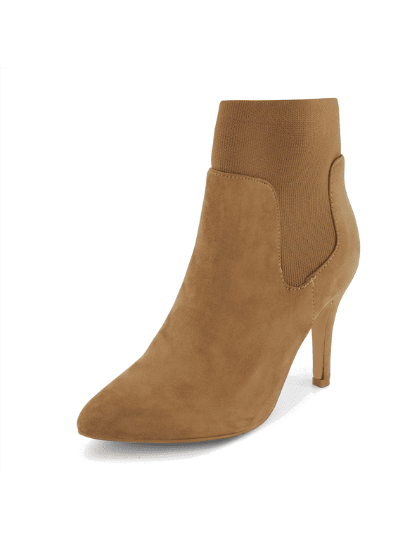 Geneva Stretch Dress Booties for Women | Soft Stretch Slip on Booties with Memory Foam Padding | Stylish Comfortable Heeled Booties with Wide Widths Available