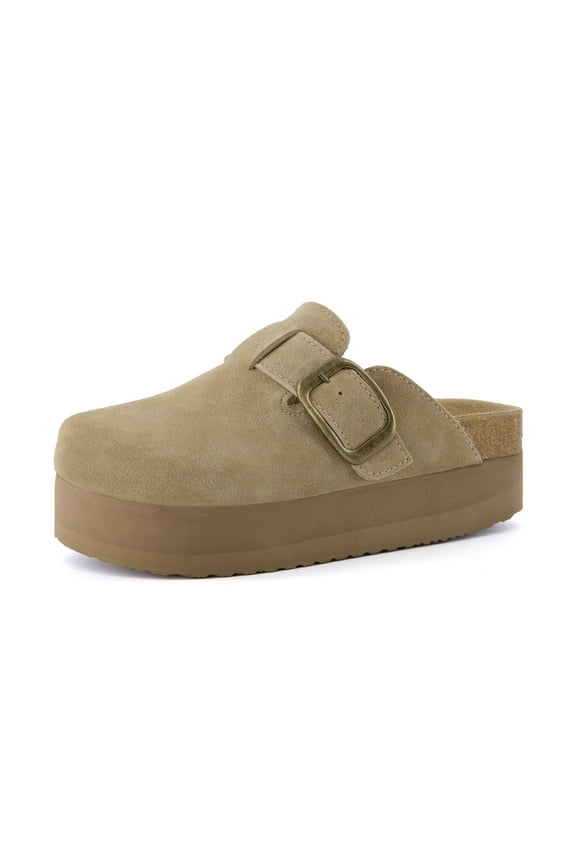 Women's Granola Genuine Suede Cork Footbed Platform Clog with +Comfort