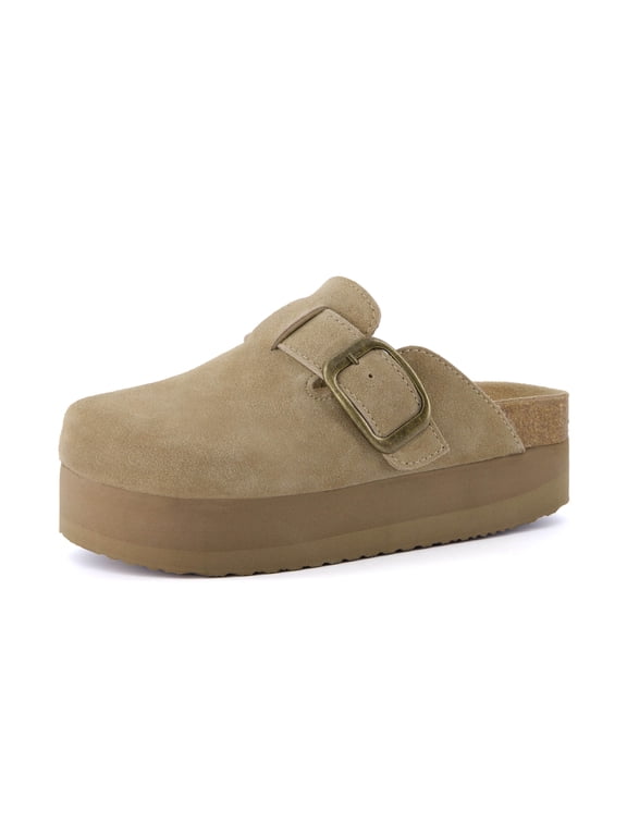 Women's Granola Genuine Suede Cork Footbed Platform Clog with +Comfort