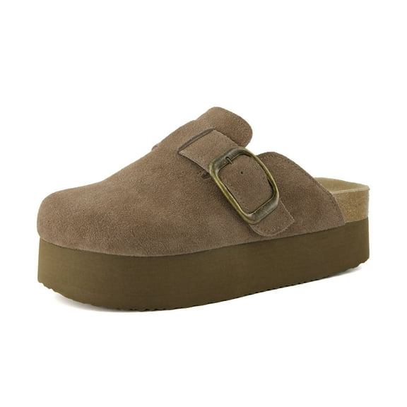Cushionaire Women's Granola Genuine Suede Cork Footbed Platform Clog with  Comfort