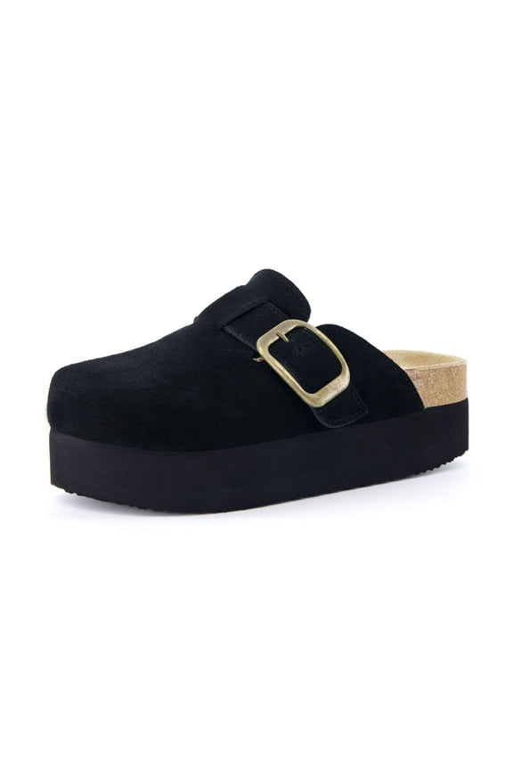Women's Granola Genuine Suede Cork Footbed Platform Clog with +Comfort